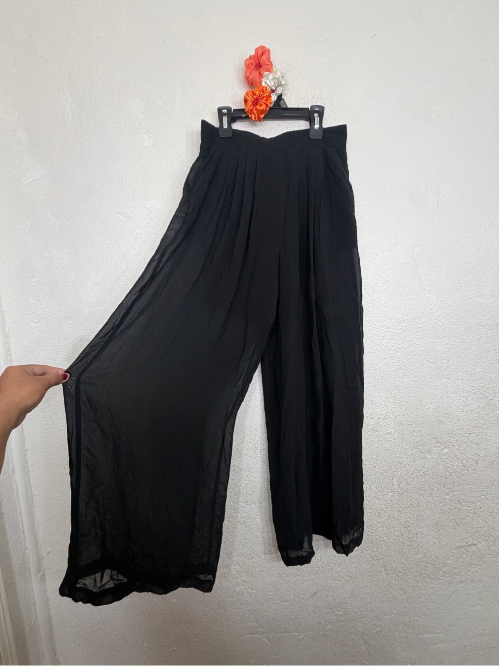 Philosophy Black High Waist Sheer Wide Leg Pleated Palazzo Pants Lined XS